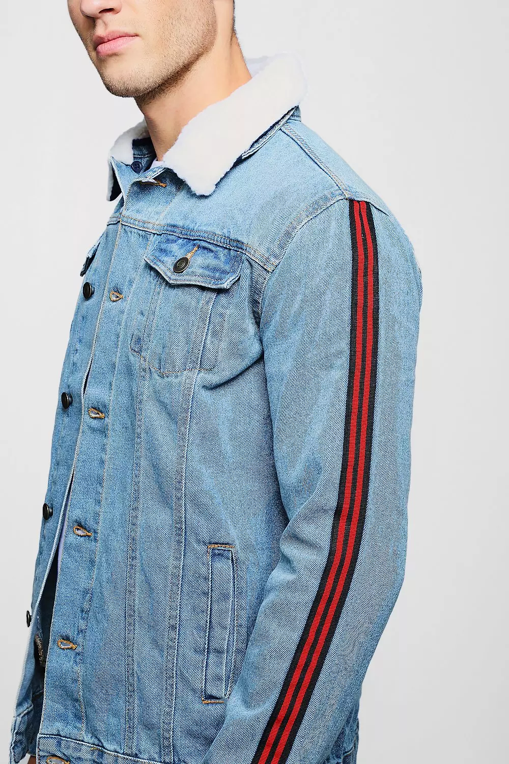 Denim jacket clearance with side stripe